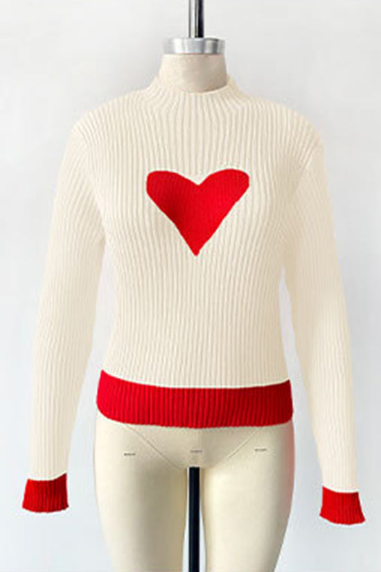Heart Detail Ribbed Sweater
