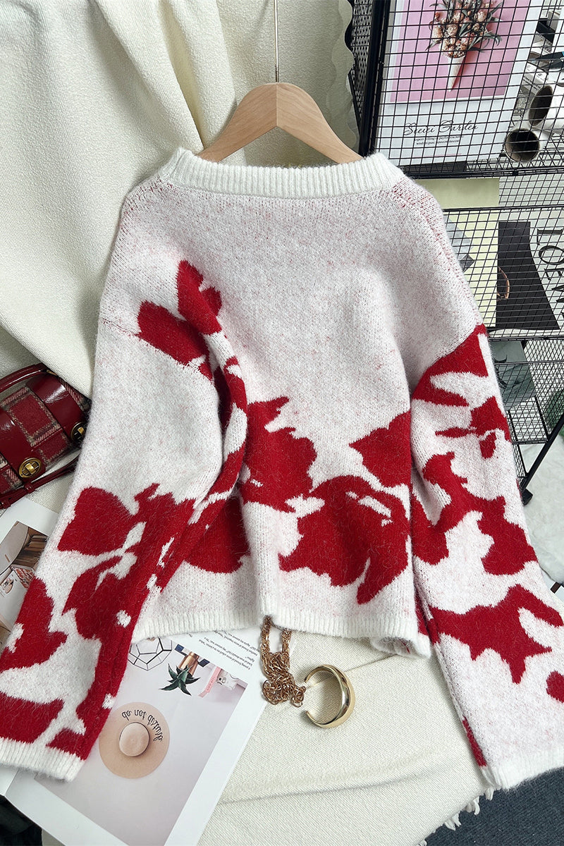 Floral Patterned Relaxed Sweater