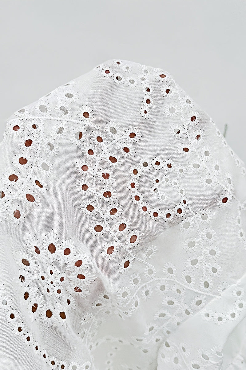Eyelet Peplum Button-Up Blouse