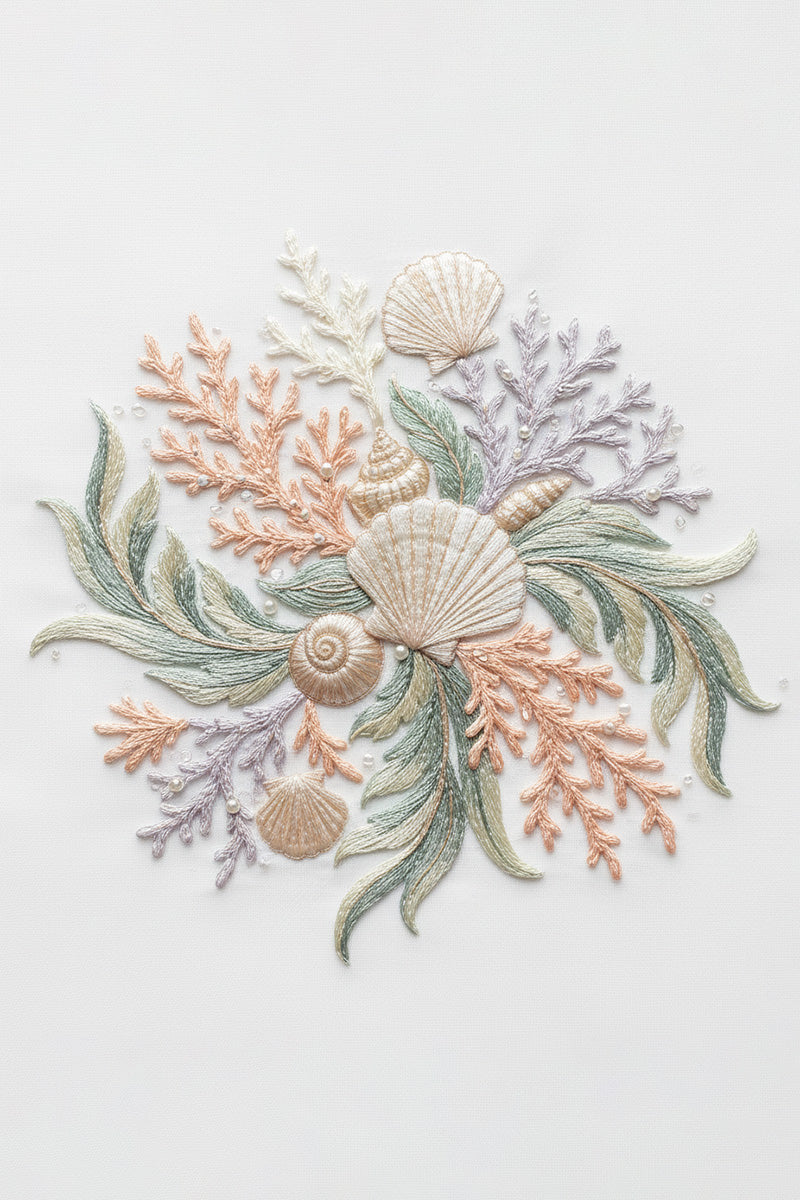 Coral Bloom Embroidered T-Shirt