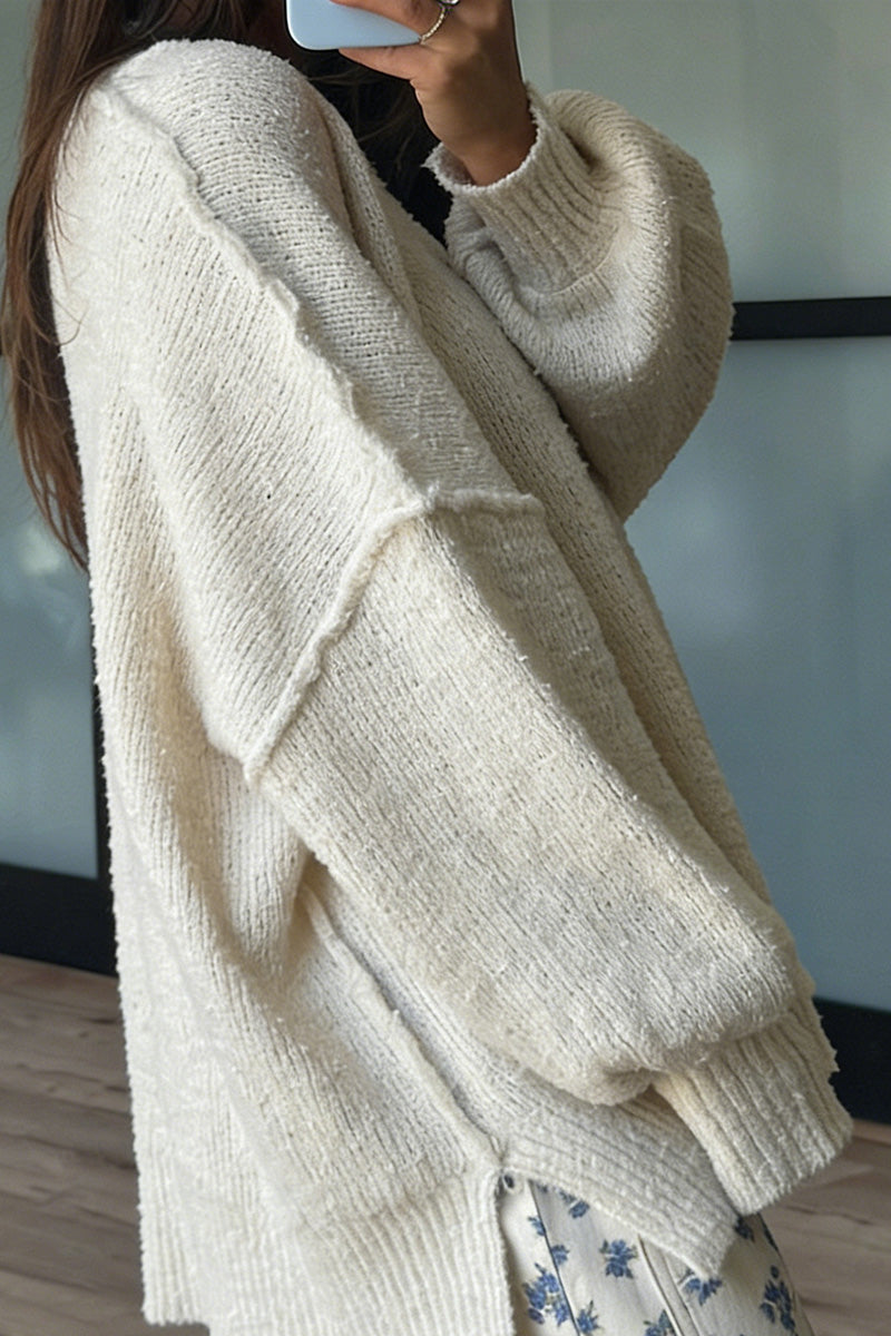 Oversized Knit Sweater with Ribbed Details