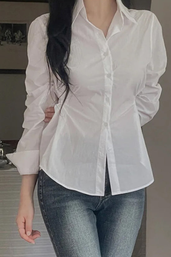 Classic Button-Up Long Sleeve Blouse