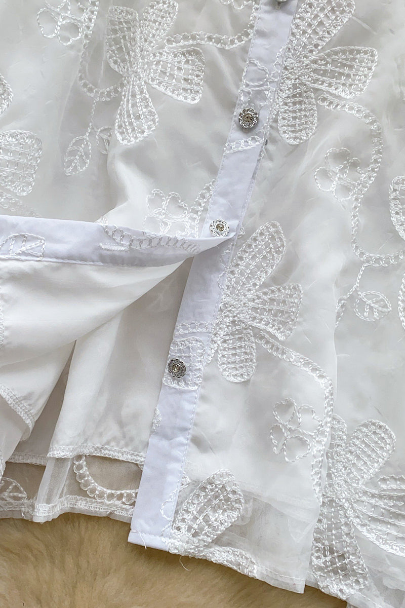 Embellished Collar Puff Sleeve Shirt