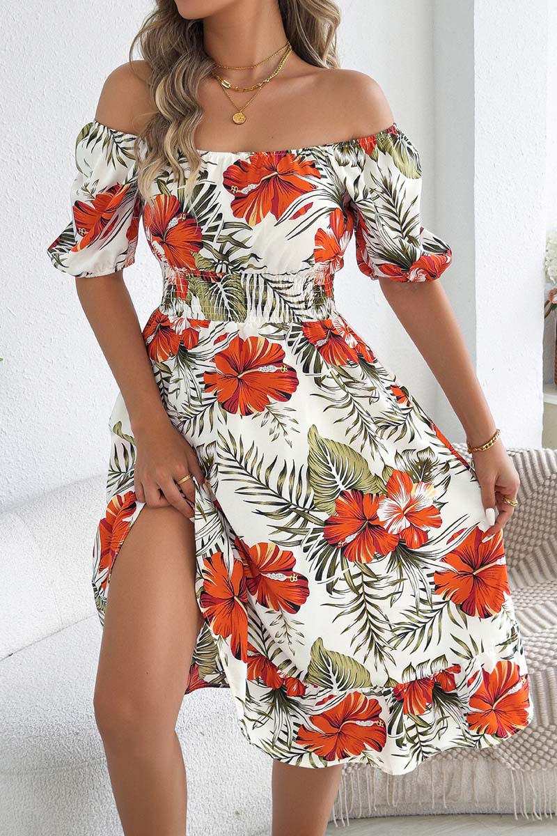 Off-Shoulder Floral Print Midi Dress