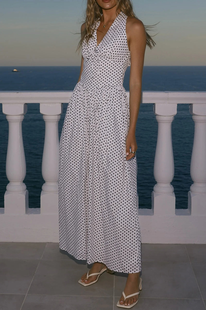 Polka Dot Halter Maxi Dress