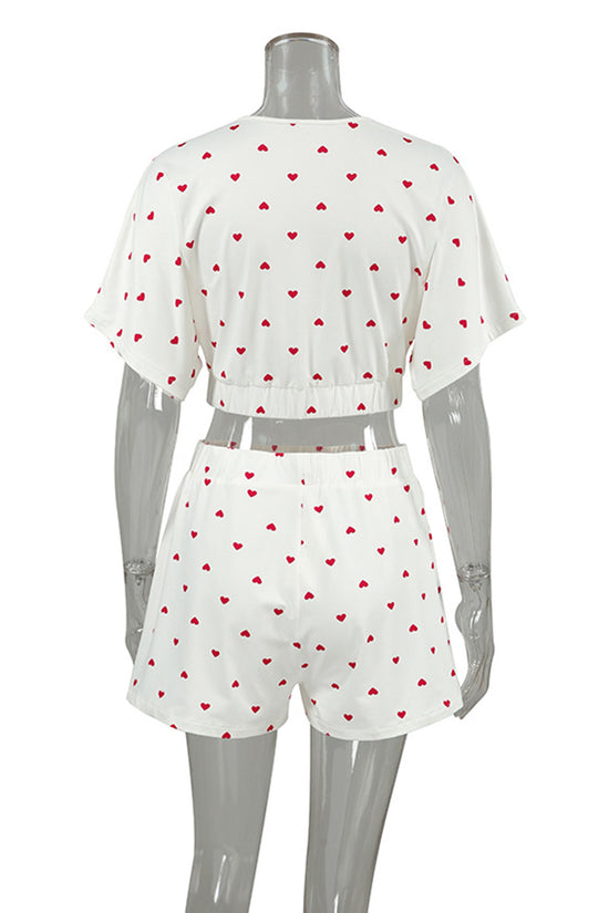 Heart Print Short Sleeve Pajama Set