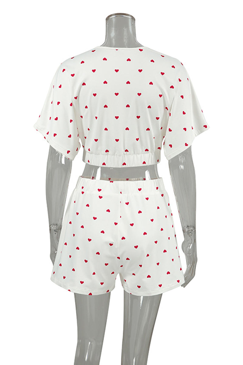 Heart Print Short Sleeve Pajama Set