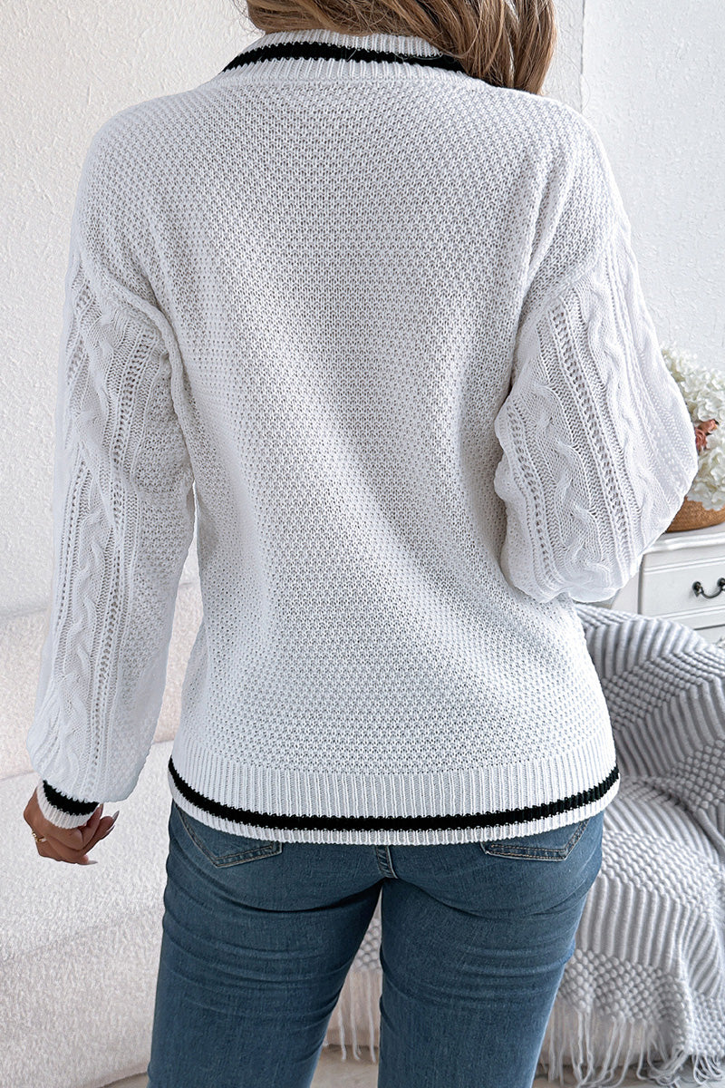 V-Neck Cable Knit Sweater