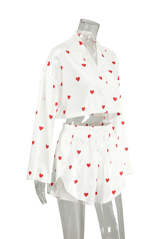 Heart Pattern Crop Pajama Set