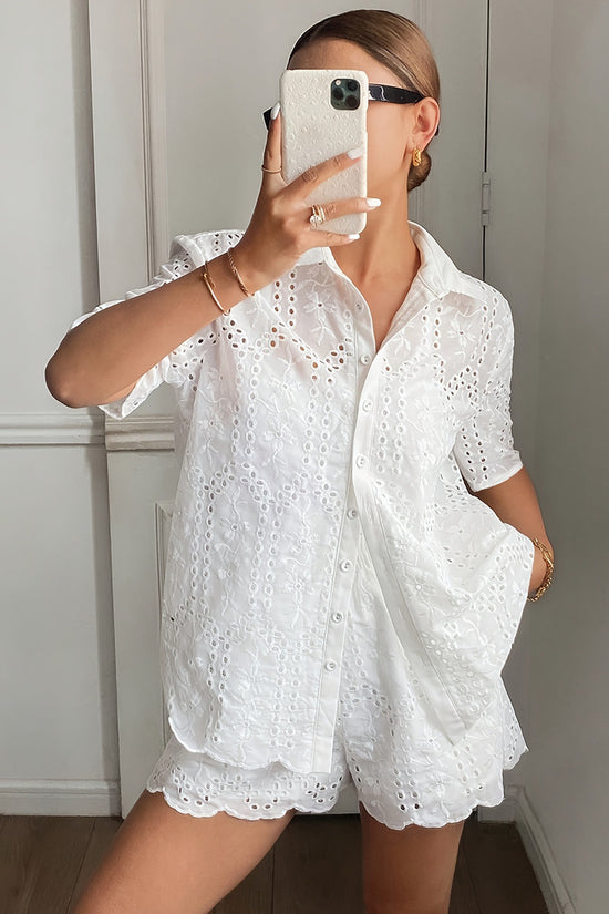 Eyelet Sleeveless Shorts Set