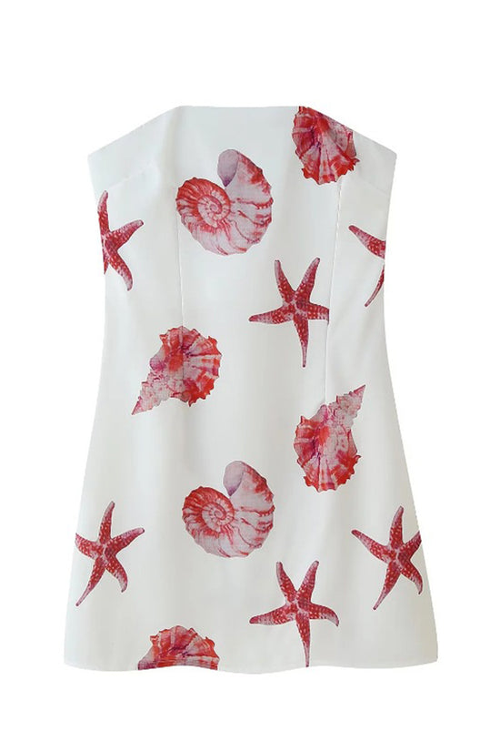 Strapless Starfish Print Casual Dress