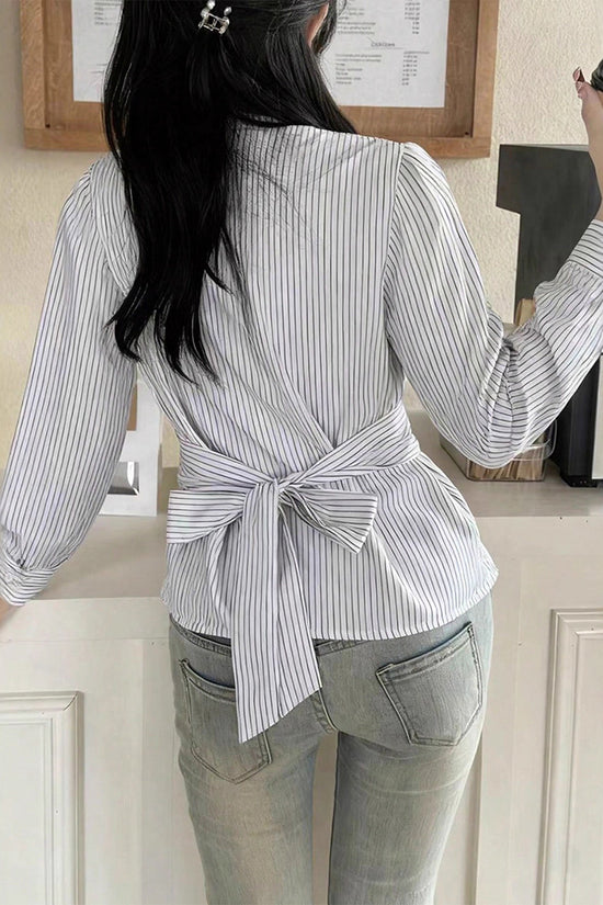 Stripe Pattern Button-Up Blouse