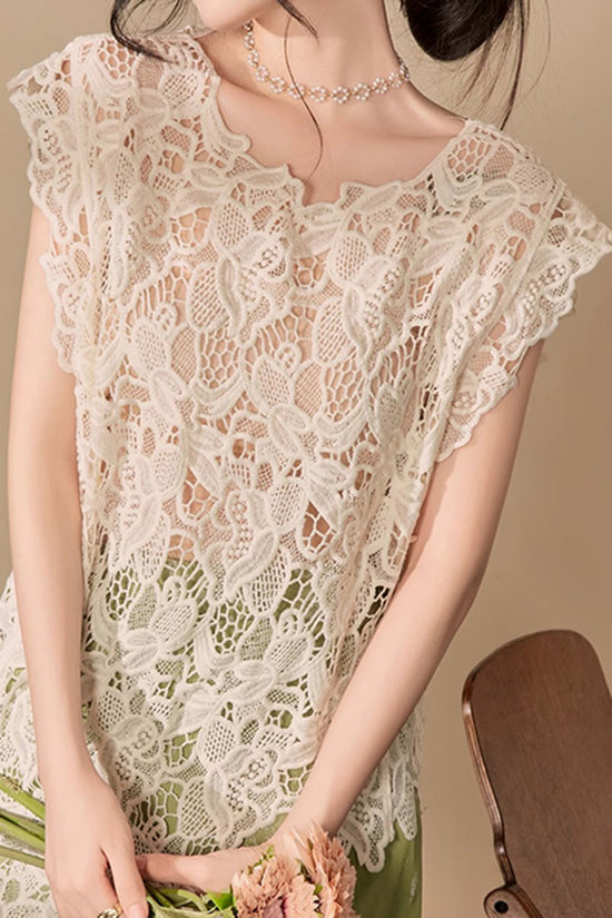 Sleeveless Crochet Hollow Cover Up Top