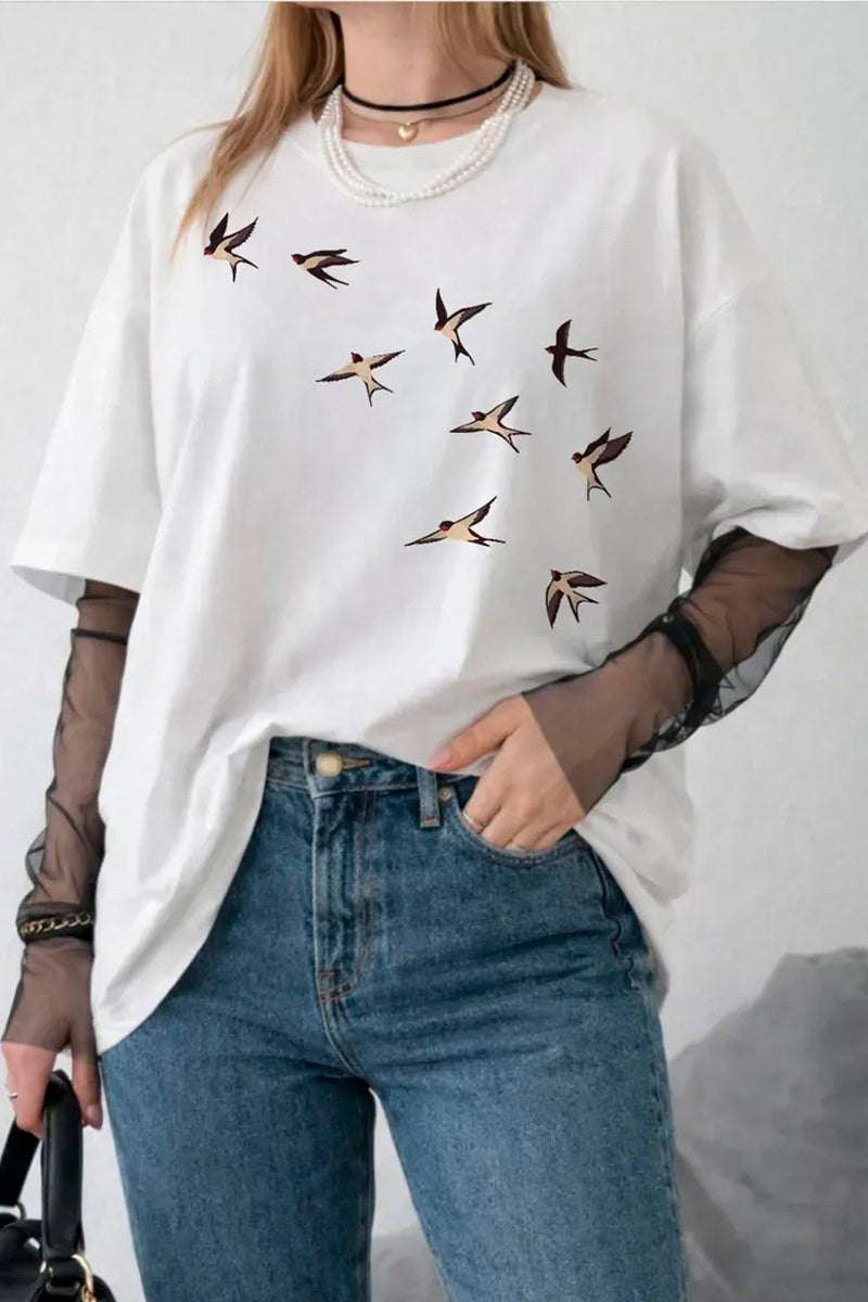 Graphic Bird Print T-Shirt
