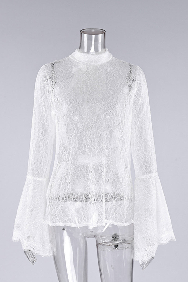 Elegant Lace Ruffle Sleeve Blouse