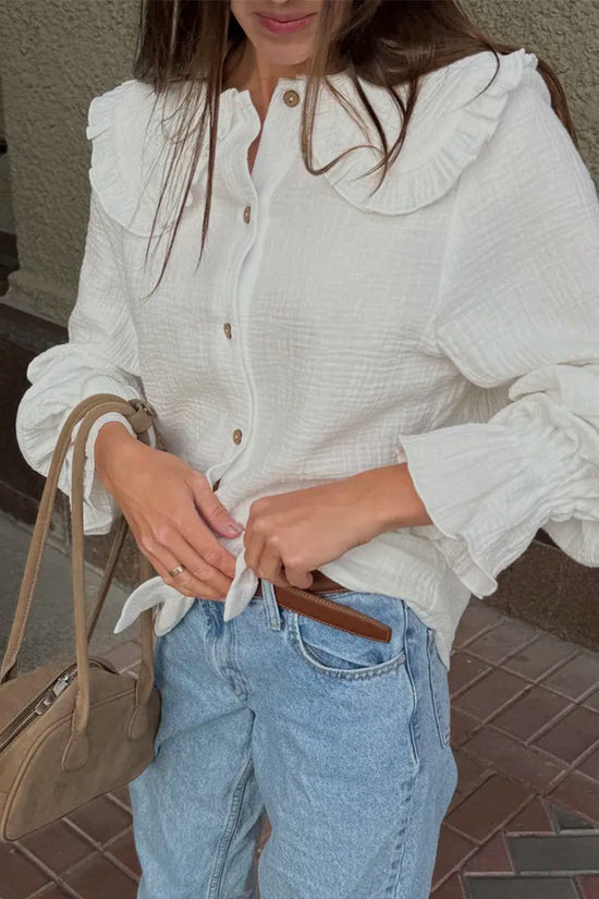 Ruffled Collar Button-Up Blouse