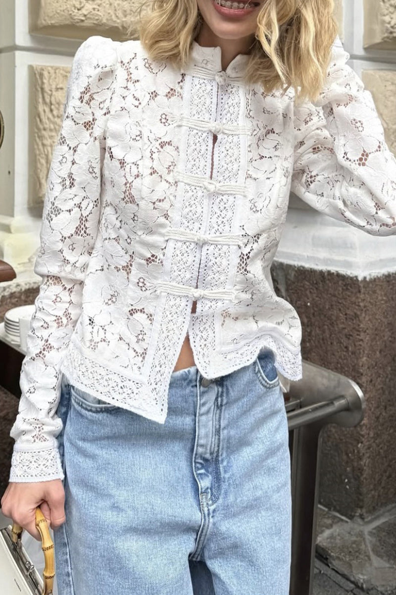 Elegant Lace Mandarin Collar Blouse