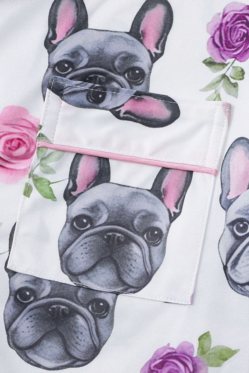 Playful Bulldog Floral Pajama Set