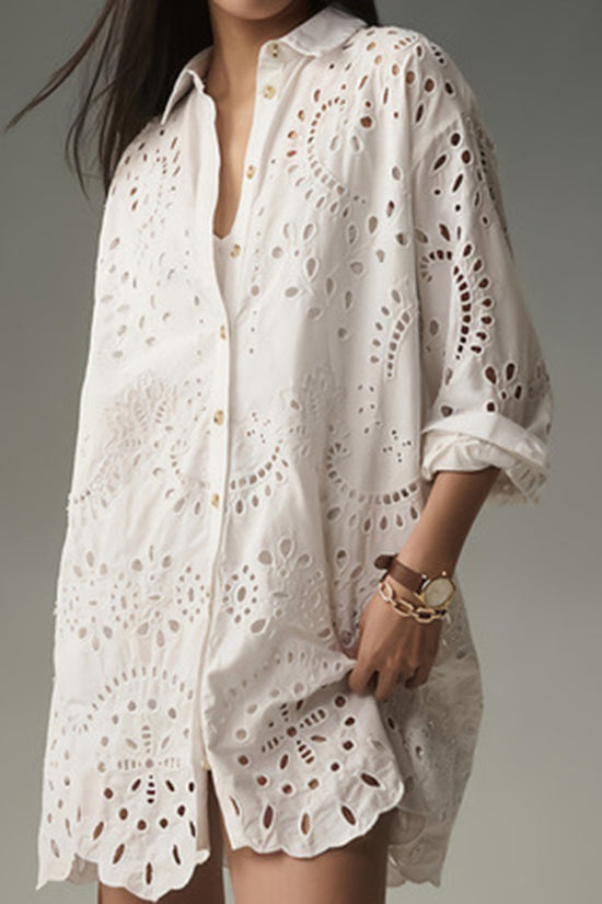 Eyelet Cutout Long Sleeve Shirt