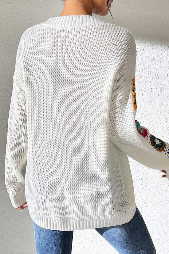Floral Knit V-Neck Sweater