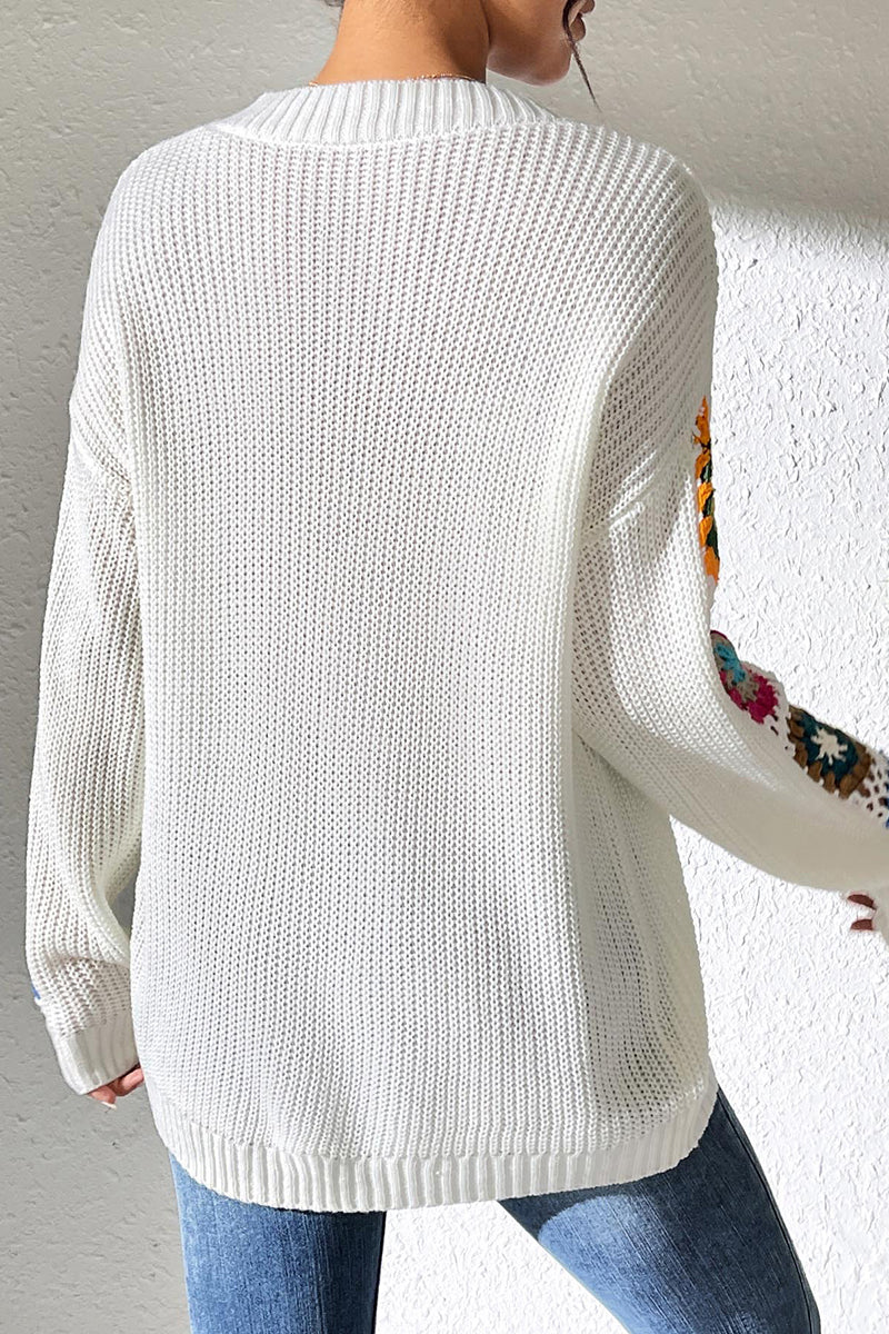 Floral Knit V-Neck Sweater