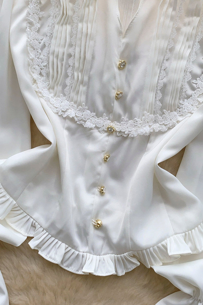 Elegant Lace Ruffle Blouse