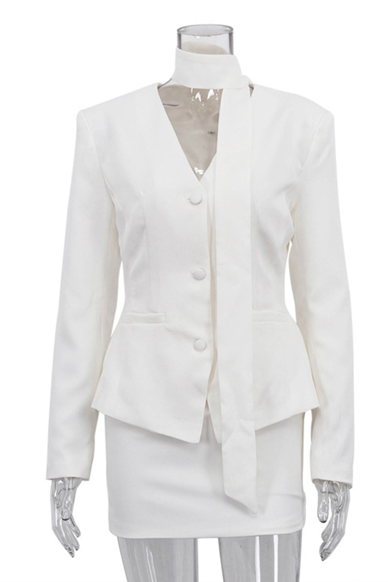 Chic Sleeveless Blazer Skirt Set