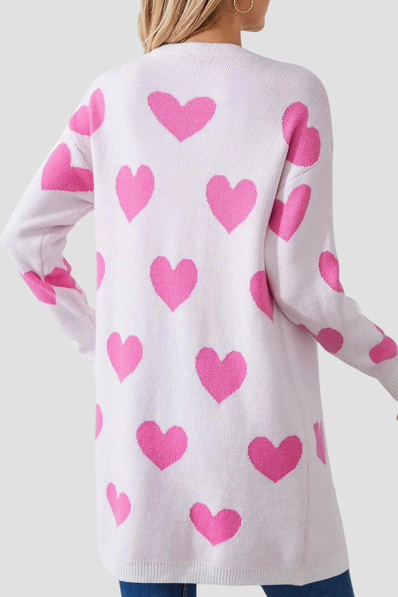 Heart Patterned Button-Up Cardigan