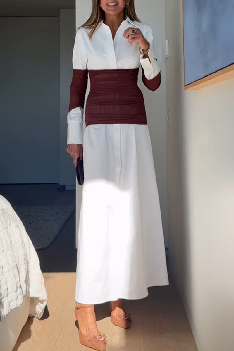 Long Sleeve Contrast Wrap Casual Dress
