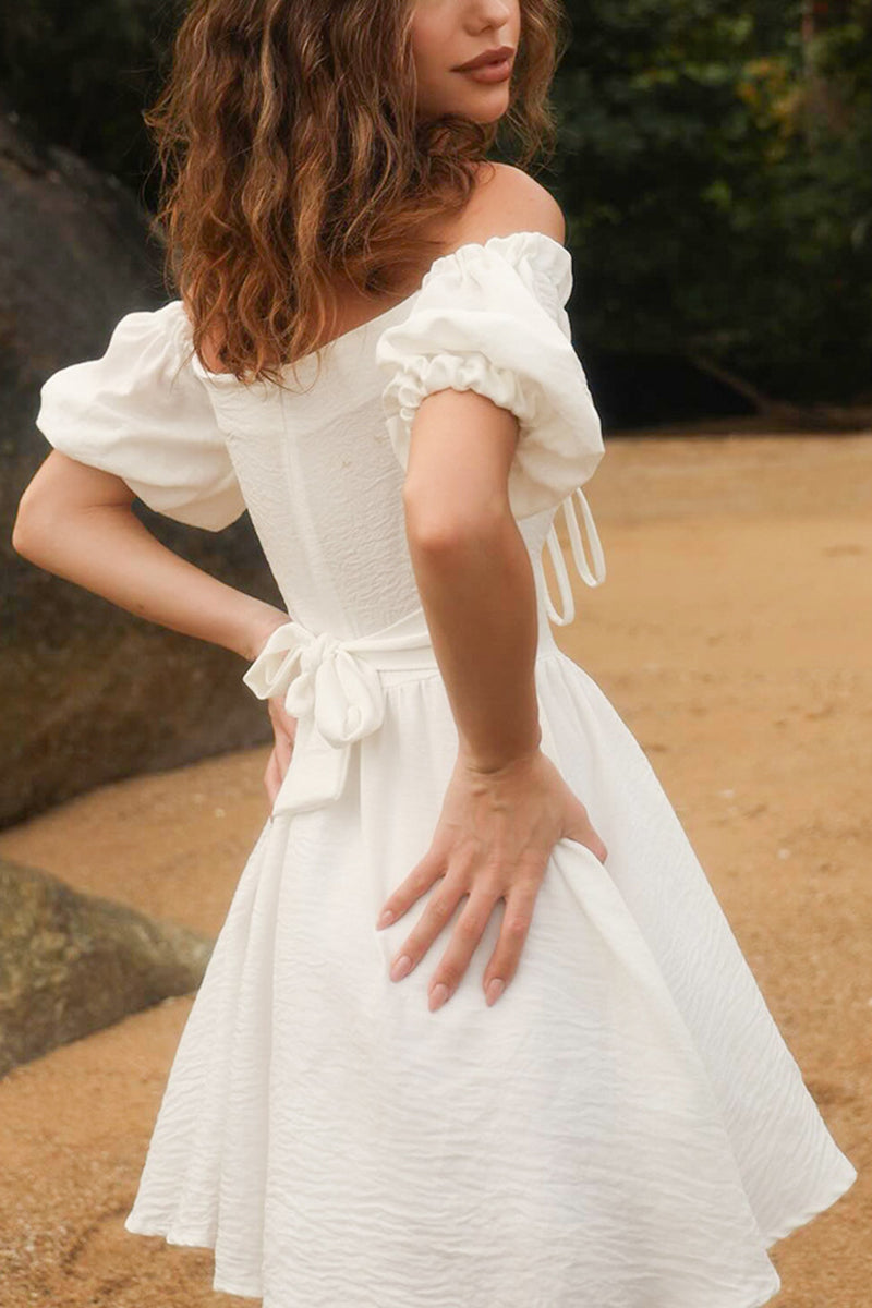 Off-Shoulder Puff Sleeve Casual Dress