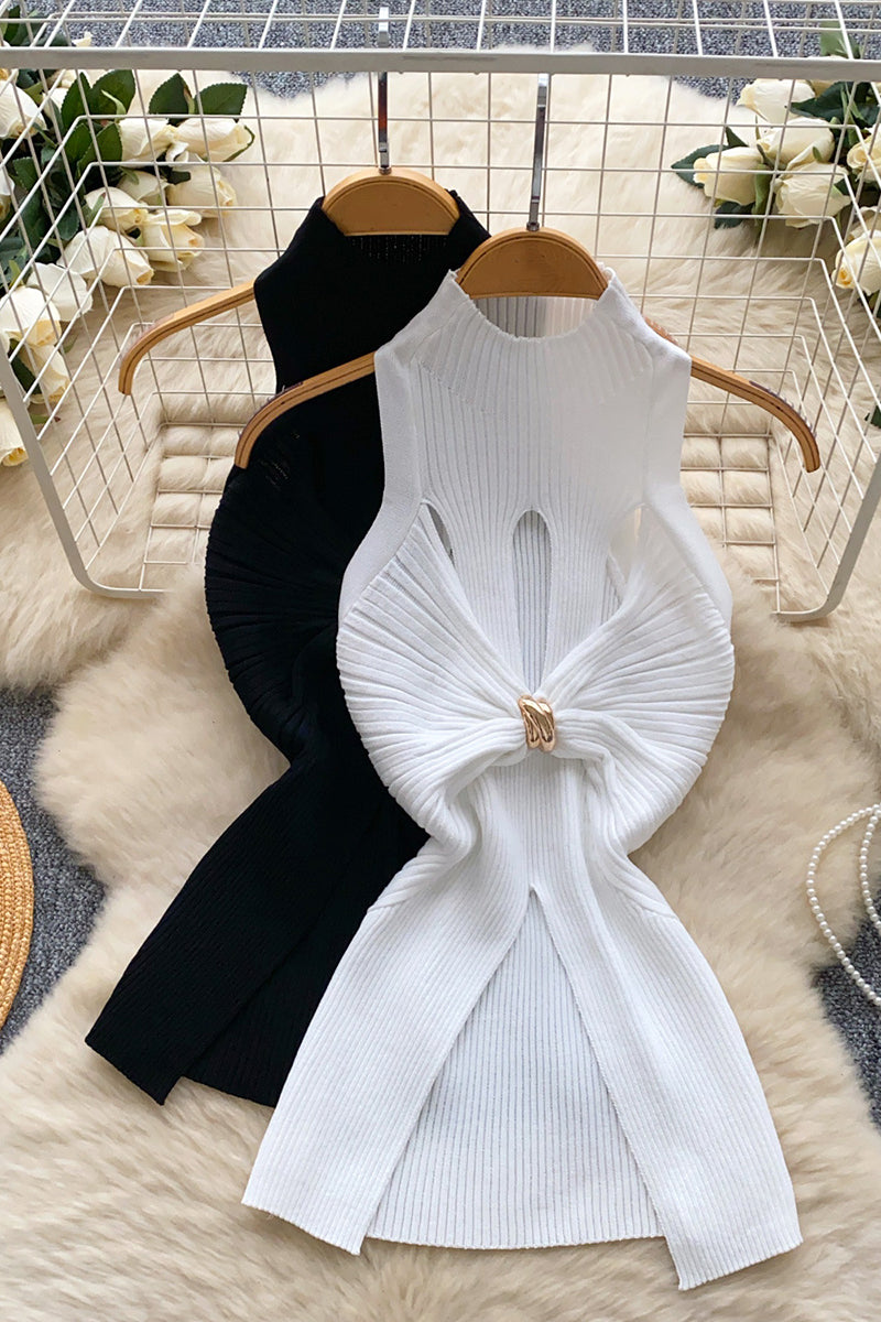 High Neck Ruched Cutout Tank Top