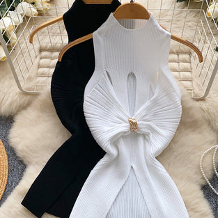 High Neck Ruched Cutout Tank Top