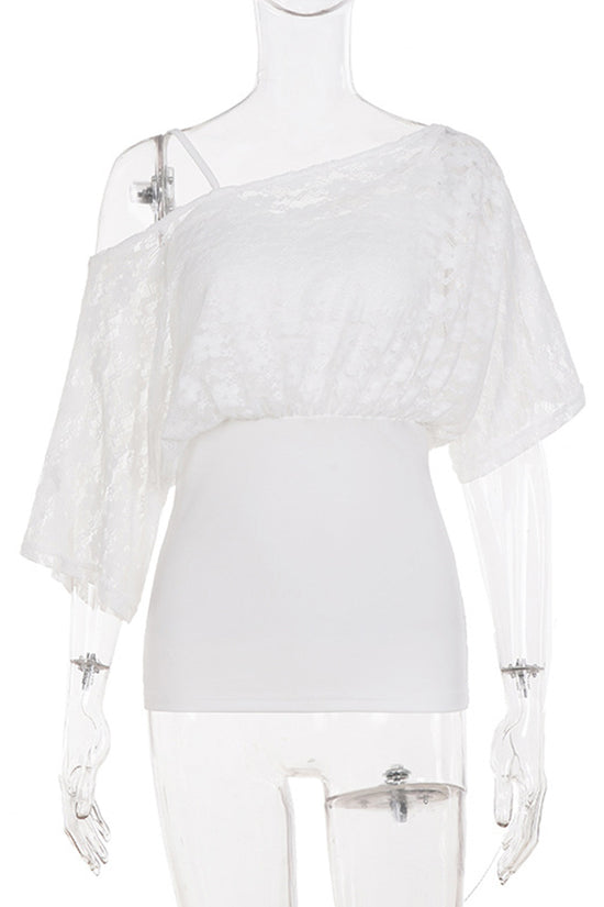 One-Shoulder Lace Casual T-Shirt