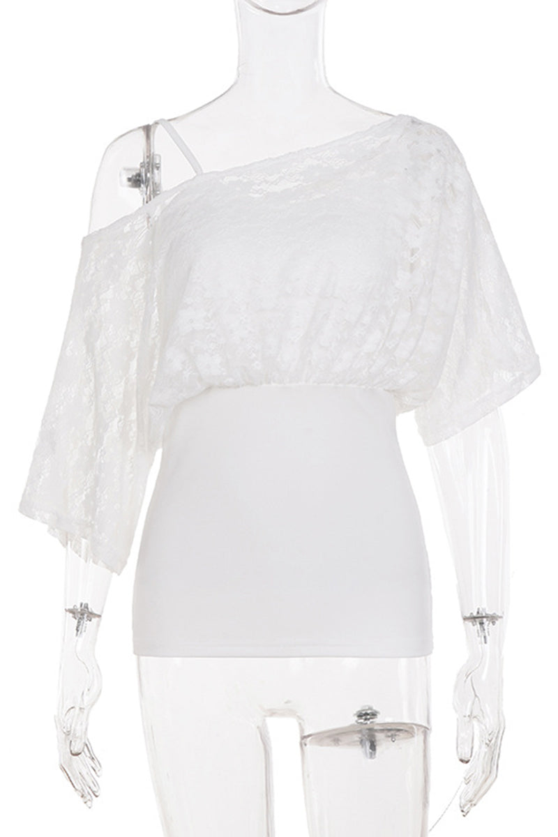 One-Shoulder Lace Casual T-Shirt