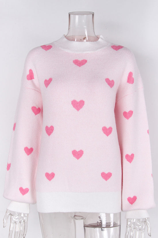 Heart Patterned Crew Neck Sweater