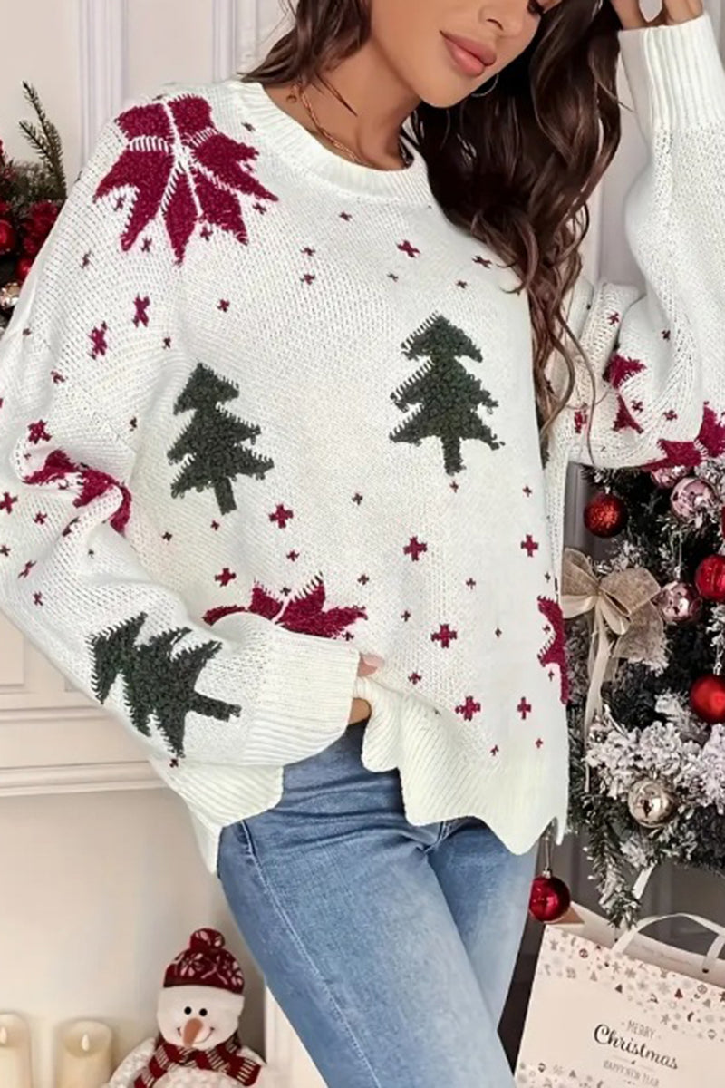 Festive Tree and Star Pattern Sweater