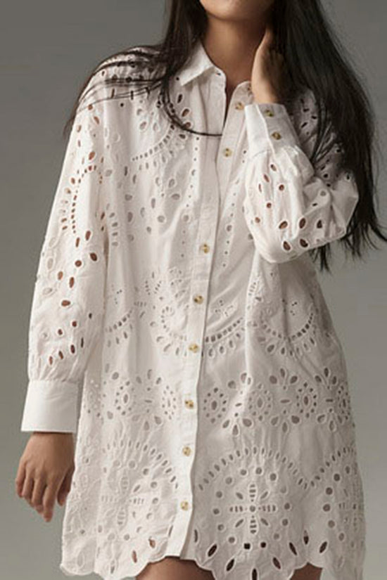 Eyelet Detail Long Sleeve Shirt