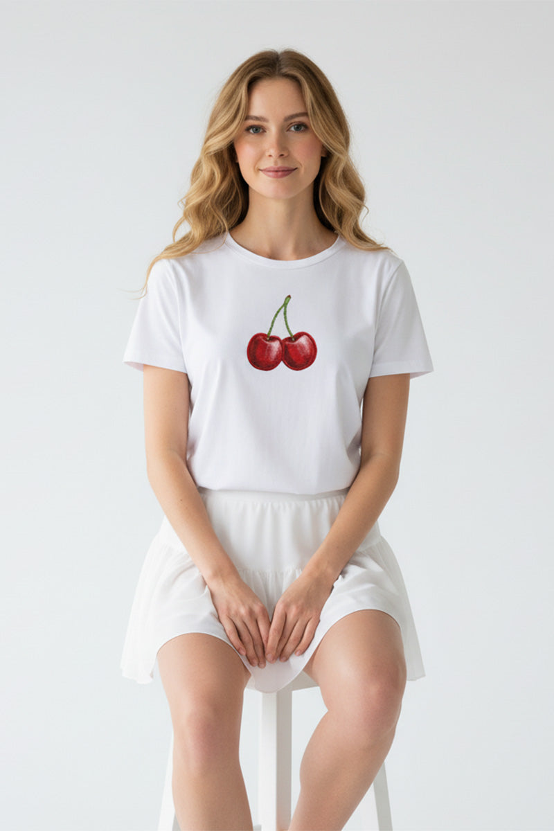 Classic Cherry Embroidered T-Shirt