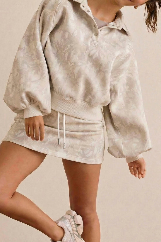 Abstract Print Balloon Sleeve Skirt Set