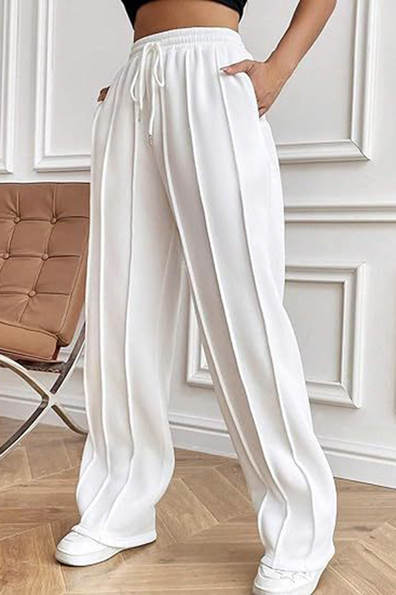 Elegant Drawstring Casual Wide-Leg Pants
