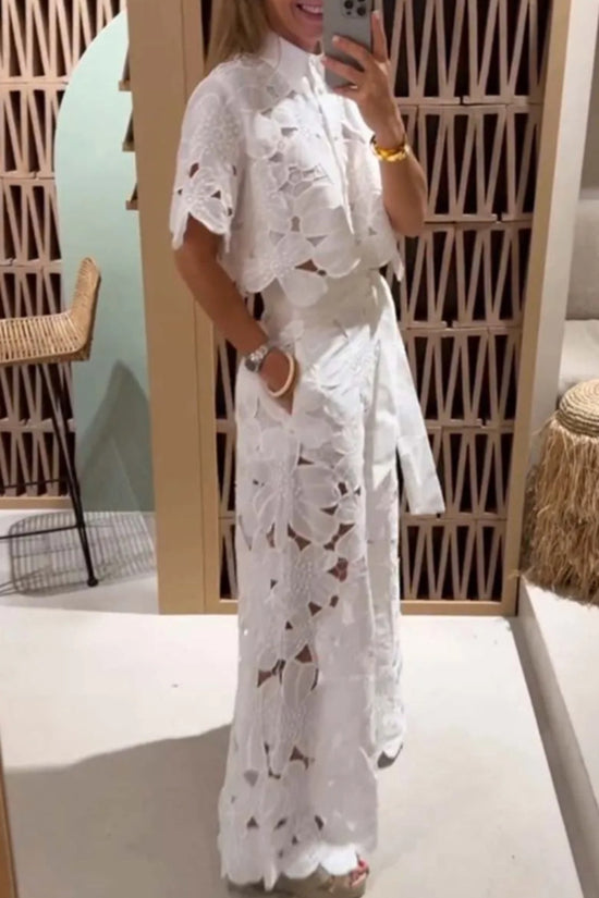 Floral Cut-Out Crop Top and Pants Set