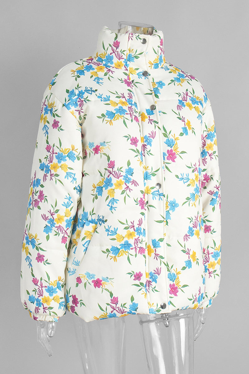 Floral Patterned Winter Puffer Coat