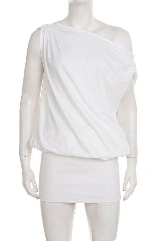 Elegant Draped One-Shoulder Casual Dress