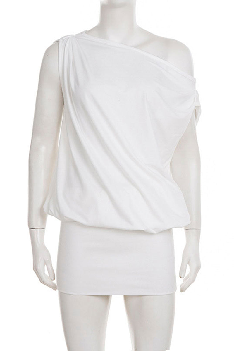 Elegant Draped One-Shoulder Casual Dress