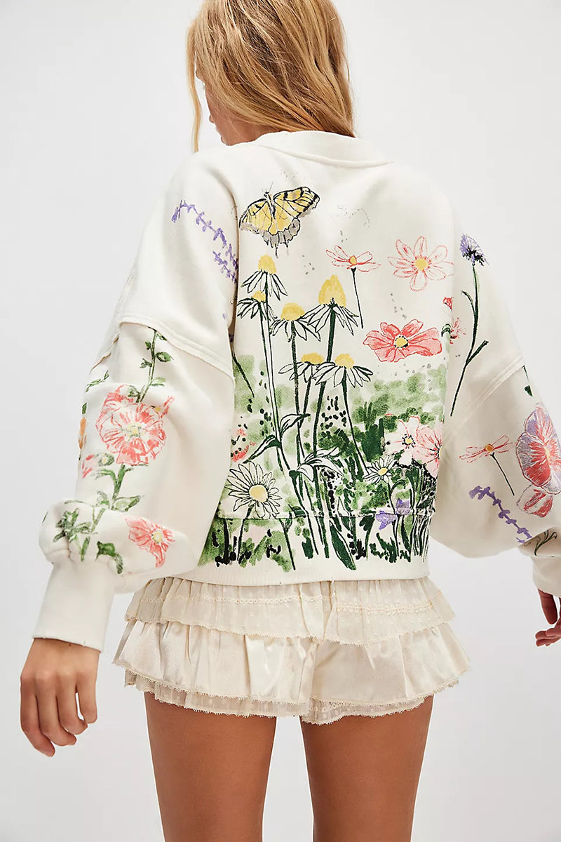 Floral Patterned Oversized Sweatshirt