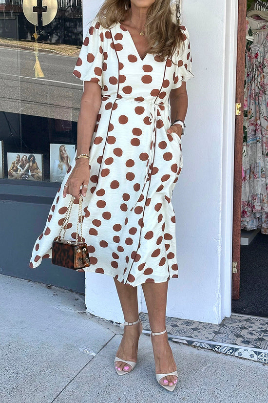 Polka Dot Tie Waist Midi Dress
