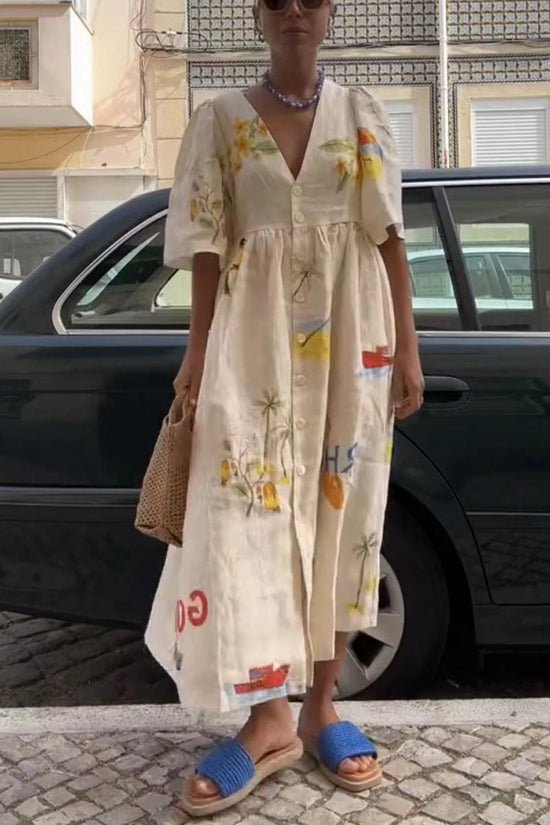 Tropical Print Casual Midi Dress