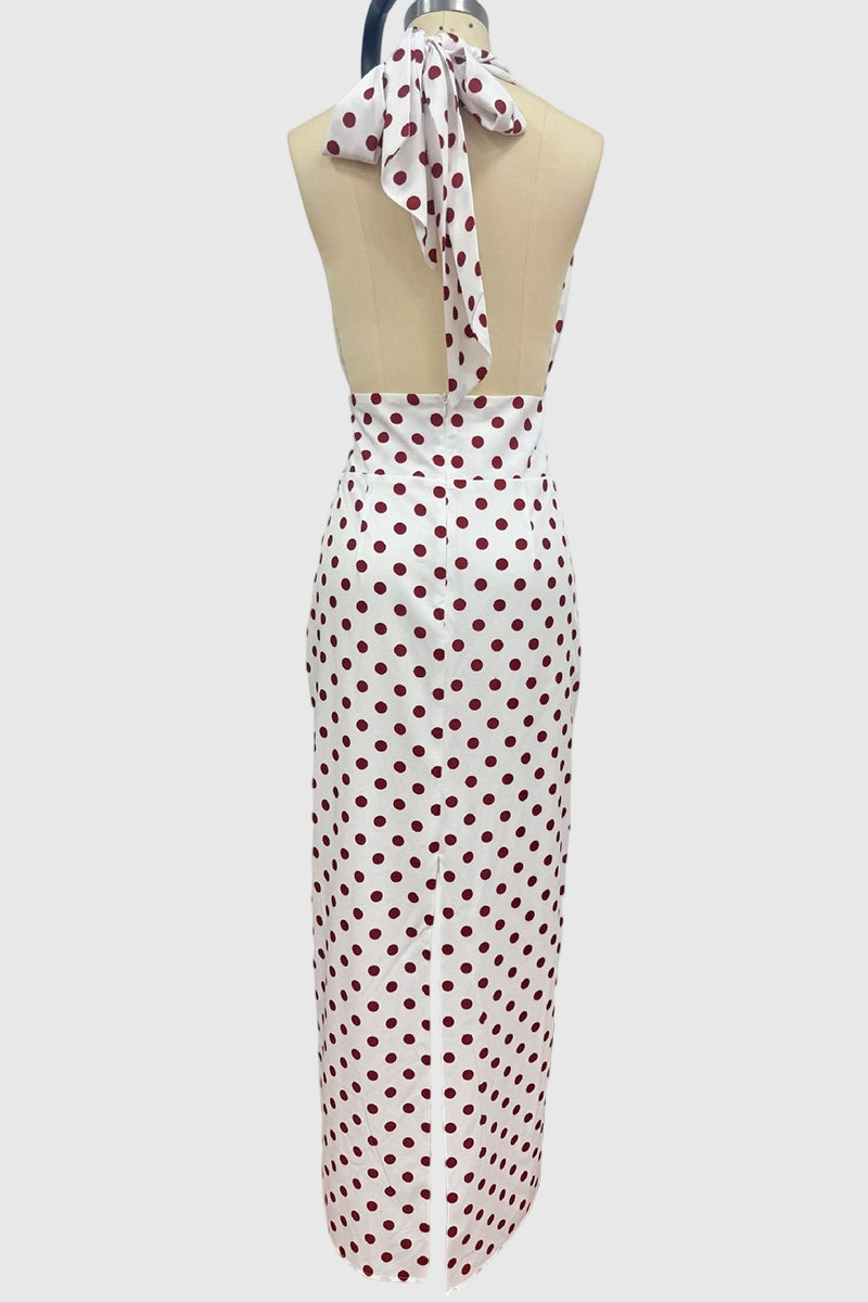 Halter Neck Polka Dot Maxi Dress