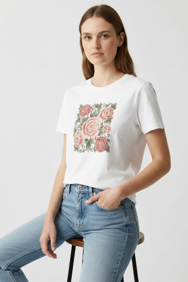 Garden Rose Embroidered T-Shirt