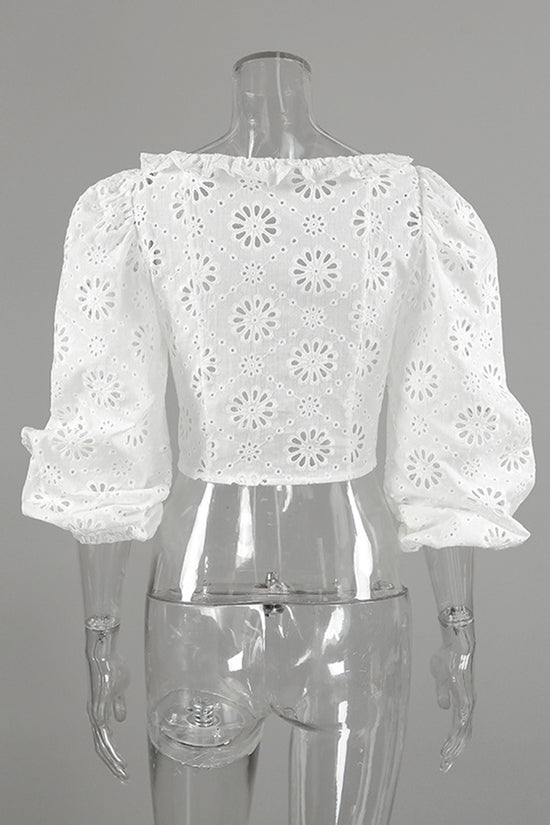 Eyelet Ruffle Long Sleeve Blouse